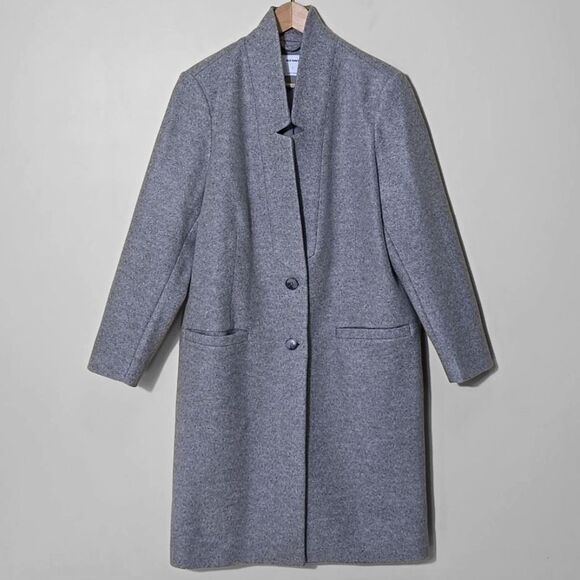 Old Navy Brushed Knit Long Line Coat Size Large Gray Wool Blend Classic Winter - Picture 2 of 10